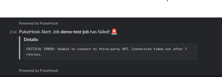 A PulseHook alert in Slack